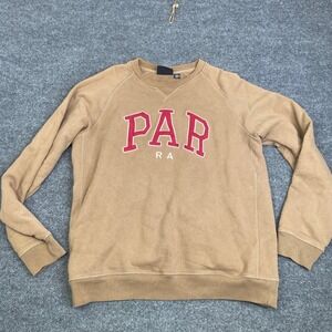 Parra Crewneck Sweatshirt Mens Large Tan Brown Red Applique Logo Cotton Pullover